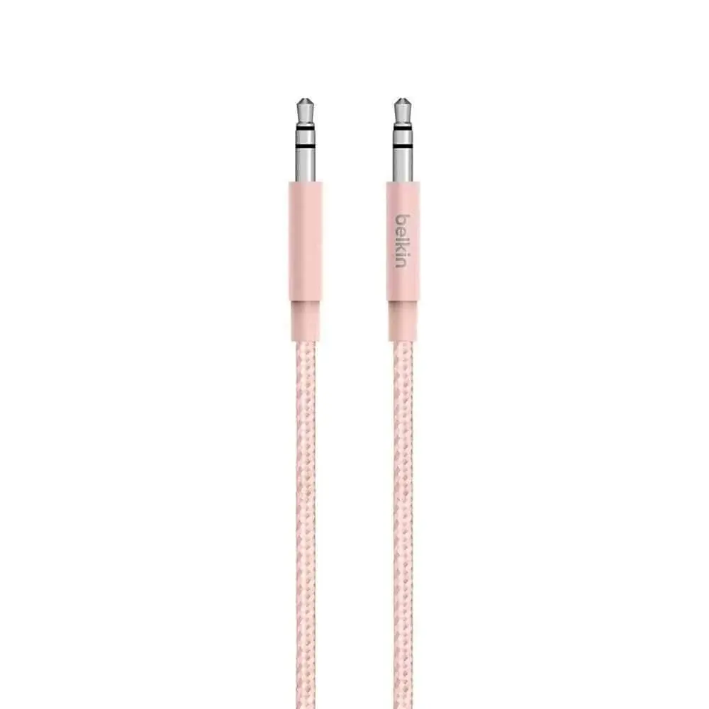 Belkin Premium 3.5MM Braided Tangle Free Auxiliary Cable With Aluminum Connectors - Rose Gold